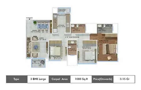 3 BHK-1088 SqFt