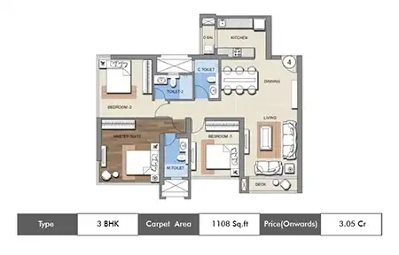 3 BHK-1108 SqFt